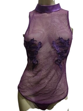 Club Exx Purple Dragon Mesh Bodysuit Goth Rave Y2K Fairy Grunge XL NWT